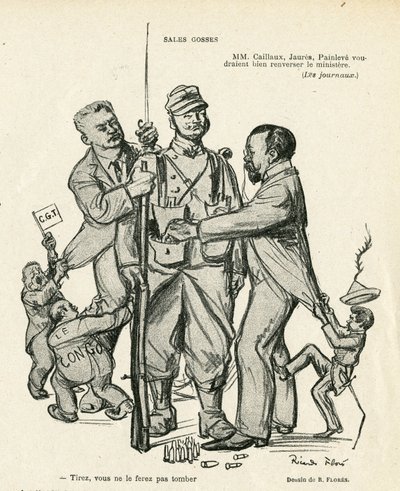 Illustratie van Ricardo Flores (1878-1918) in Le Rire, 21/06/13 - Verkoop kinderen - Leger, Militaire Dienst, Socialisme - Jaurès Jean, Caillaux Joseph (1863-1944), Painlevé Paul (1863-1933) door Ricardo Flores