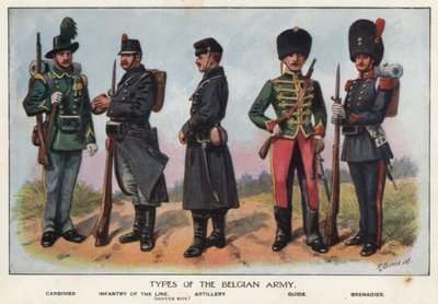 Soldaten van het Belgische leger (kleur litho) door Richard (after) Simkin