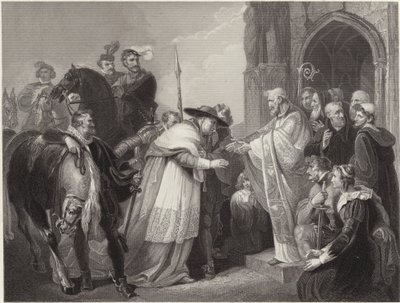 Kardinaal Wolsey in Leicester Abbey (gravure) door Richard (after) Westall