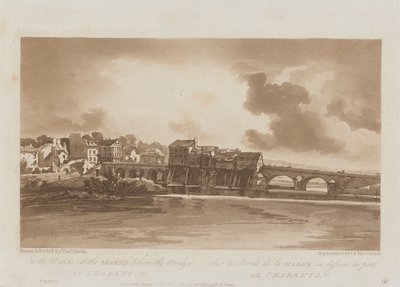 Aan de Oevers van de Marne onder de Brug bij Charenton 1803; Plaat 19 uit Zichten in Parijs, het Emanuel Volume tracing van de plaat B1981.25.2628 door Richard Banks Harraden