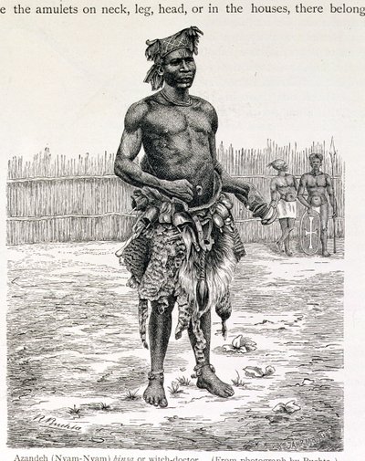 Azandeh (Nyam-Nyam) Binsa of heksendokter, gegraveerd door Jahrmargt, uit 