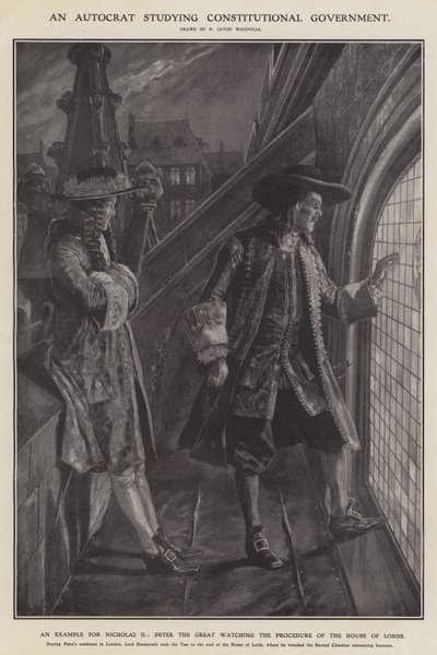 Een autocraat die constitutionele regering bestudeert (litho) door Richard Caton II (after) Woodville