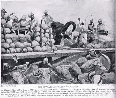 De artillerie van de Nawab bij Plassey, illustratie uit 