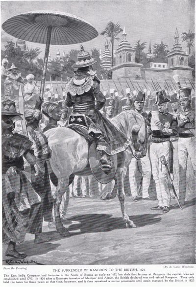 De overgave van Rangoon aan de Britten, 1824, illustratie uit 