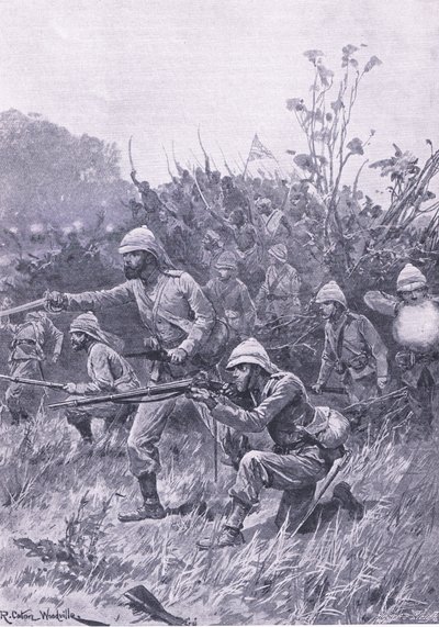 Opmars van de Britse troepen in de Ashanti-campagne van 1873, illustratie uit British Battles on Land and Sea, 1915 door Richard Caton Woodville junior