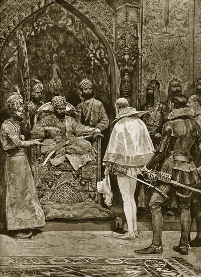 Een vroege Engelse ambassade naar India, 1599, illustratie uit 