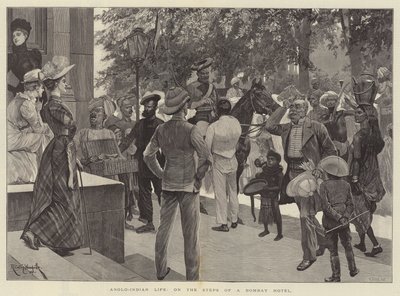 Anglo-Indiaas leven, op de trappen van een hotel in Bombay door Richard Caton Woodville junior