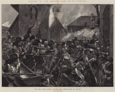 Slagen van het Britse leger, Corunna, de 42e Hooglanders verdrijven de Fransen uit Elvina door Richard Caton Woodville junior