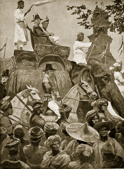 Britse troepen betreden Singapore, 1824, illustratie uit 