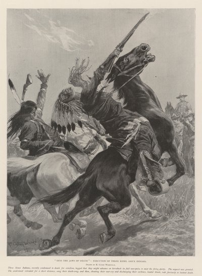 In de Kaken van de Dood, Executie van Drie Opstandige Sioux Indianen door Richard Caton Woodville junior