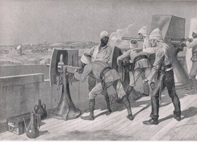 Op weg naar de Nijl: Schieten op de Derwisjen, illustratie uit British Battles on Land and Sea, 1915 door Richard Caton Woodville junior