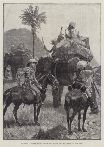 Onze Troepen in Birma, Bereden Infanterie met Bagageolifanten die de Shan Heuvels oversteken door Richard Caton Woodville junior