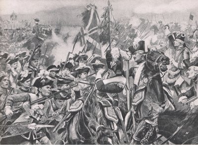 De Slag bij Minden, 1 augustus 1759, illustratie uit British Battles on Land and Sea, 1915 door Richard Caton Woodville junior
