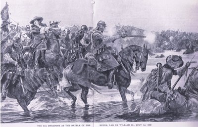 De Slag bij de Boyne 1 juli 1690, illustratie uit British Battles on Land and Sea, 1915 door Richard Caton Woodville junior