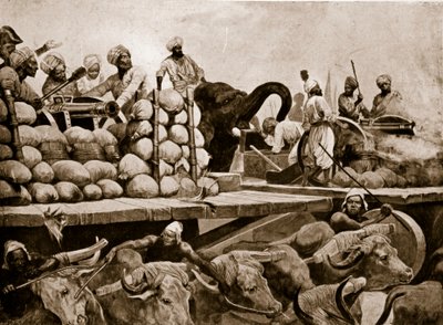 De artillerie van de Nawab bij Plassey, illustratie uit 