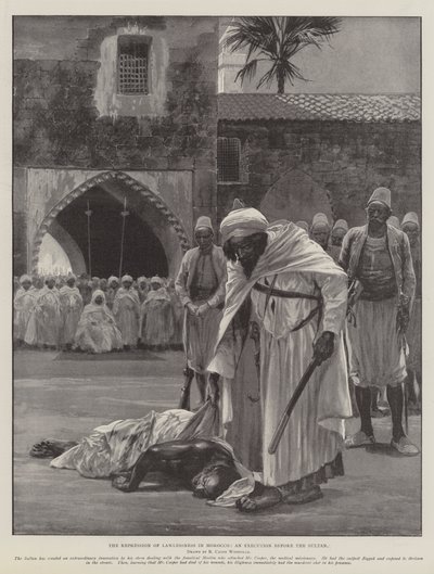 De onderdrukking van wetteloosheid in Marokko, een executie voor de sultan door Richard Caton Woodville junior