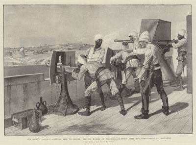 De Soudan Vooruitgang, terugstomen naar Berber, Maxims afvuren op de Baggara Paarden na het Bombardement van Metemmeh door Richard Caton Woodville junior