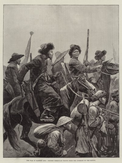 De oorlog in Oost-Azië, Chinese ongeregelde troepen uit het binnenland op mars door Richard Caton Woodville junior