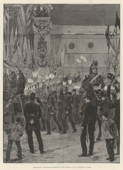 Fakkeloptocht ter Ere van de Russische Marineofficieren in Parijs door Richard Caton Woodville junior