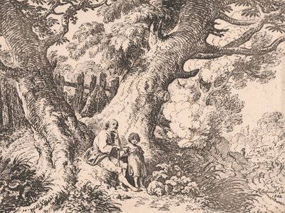 Oude Bomen met Oude Man, Kind en Hond door Richard Corbould