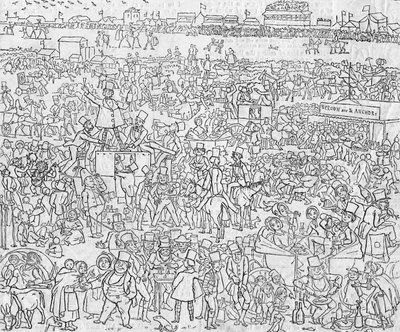 Manieren en gewoonten van de Engelsen in 1849: Een uitzicht op Epsom Downe op de Derbydag, 1849 door Richard Doyle
