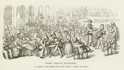 Moderne Venetiaanse troubadours, een avondscène voor het Café Florain, Piazza San Marco door Richard Doyle