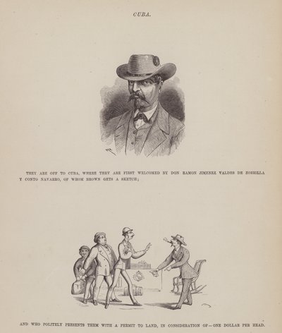 Pagina uit De Amerikaanse Tour van de heren Brown, Jones en Robinson (gravure) door Richard Doyle