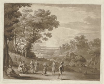 Landschap met dansende figuren door Richard Earlom
