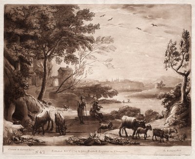 Liber Veritatis: No. 42, Een Rivierlandschap met een Herder en Herderin door Richard Earlom