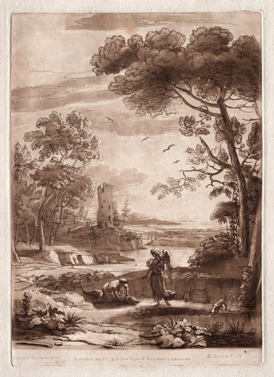 Liber Veritatis: Nr. 50, Een Rivierscène met Tobias en de Engel door Richard Earlom
