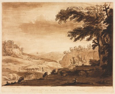 Liber Veritatis: Nr. 7, Een Eilandscène van een Bergachtig Land met Vee door Richard Earlom