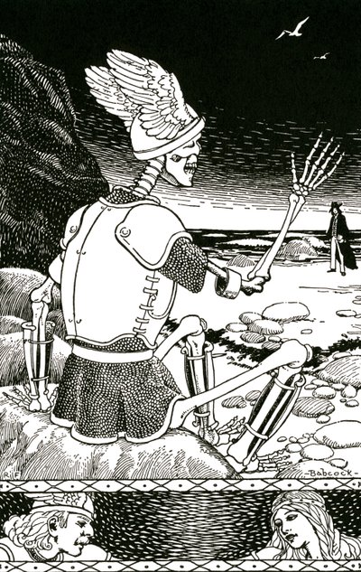 De dood als skelet die een man vaarwel zegt, ca. 1930 (litho) door Richard Fayerweather Babcock