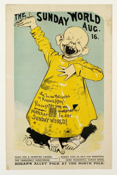 The Sunday World 16 aug.: Zeg, Ik ben de Gele Kid van Hogans Alley..., c.1895-98 door Richard Felton Outcault