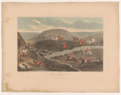 Landschap met honden en jagers te paard rennend door velden door Richard Gilson Reeve