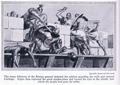 Het beleg van Carthago 146 v.Chr. Romeinse soldaten betreden Carthago, ca. 1950 door Richard Henry Brock