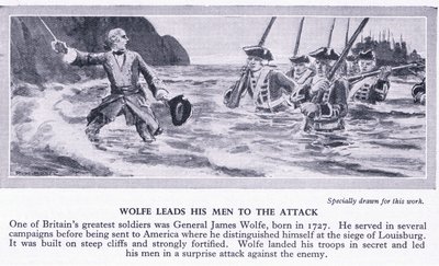 Wolfe leidt zijn mannen naar de aanval. Canada 1759 AD, ca. 1950 door Richard Henry Brock
