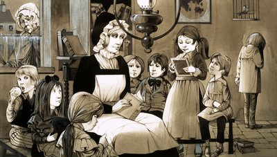 Een "Dame School" uit de jaren 1830 (gouache op papier) door Richard Hook