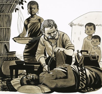Een man met een missie: De muzikale dokter (Albert Schweitzer) (illustratie) door Richard Hook