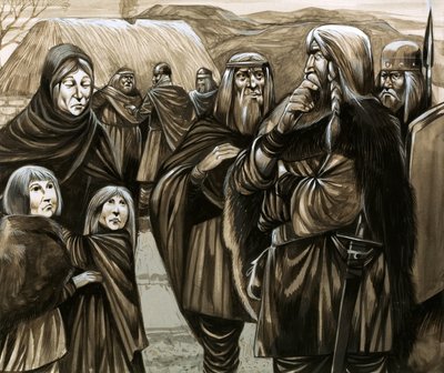 Kinderen van arme Angelsaksische families verkocht als slaven (gouache op papier) door Richard Hook