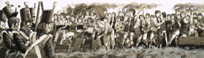 In 1797 werden troepen opgeroepen om rellende schooljongens in Rugby de kop in te drukken. door Richard Hook