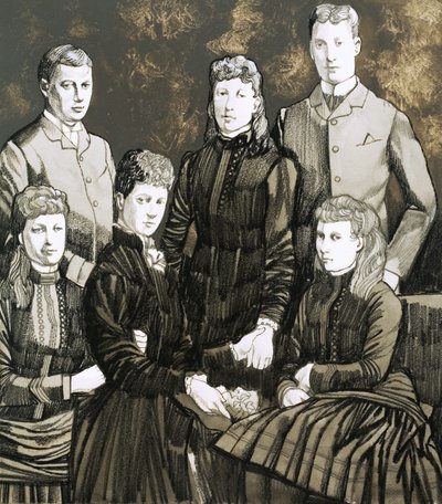 Prinses Alexandra van Denemarken, de vrouw van koning Edward, en haar gezin van vijf kinderen door Richard Hook