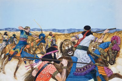 Krijgers (gouache op papier) door Richard Hook