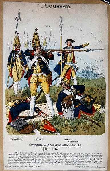Pruisische grenadiers en officieren in 1745, c.1890 door Richard Knoetel