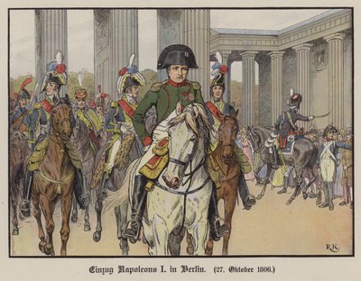 Napoleon betreedt Berlijn, 27 oktober 1806 (kleur litho) door Richard Knotel
