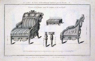 Bergère fauteuil in Turkse stijl, uit Oeuvres diverses de Lalonde, decorateur et dessinateur, gepubliceerd 1780-96 door Richard Lalonde
