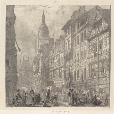 Rue du gros-horloge, Rouen door Richard Parkes Bonington