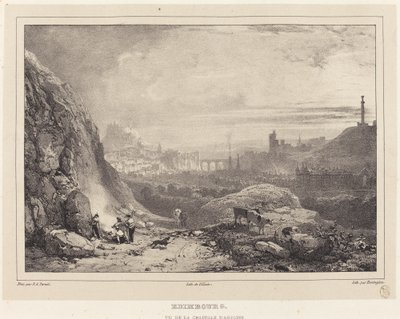 Edinburgh gezien vanaf de Sint-Antoniuskapel door Richard Parkes Bonington after Francois Alexandre Pernot