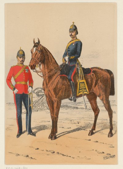 Twee Britse militairen Negen voorstellingen van Britse militaire uniformen (serie titel) door Richard Simkin
