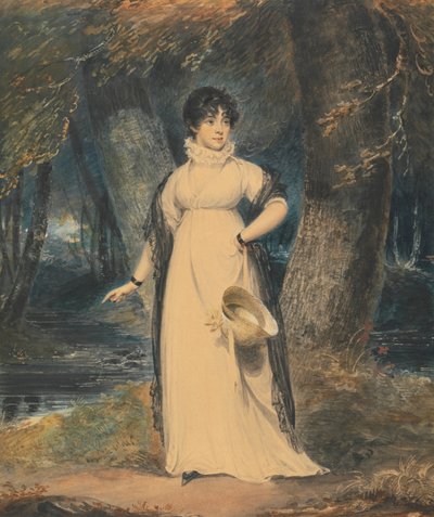 Een Landschap met een Portret van een Dame, Volledig, Met een Hoed door Richard Westall