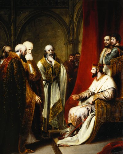 Hendrik III Beantwoordt de Aartsbisschop van Canterbury en de Bisschoppen van Salisbury, Winchester en Carlisle, die Hervorming in de Staat Eisen door Richard Westall